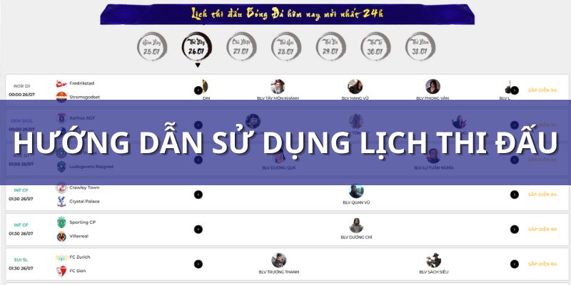 Hướng dẫn sử dụng lịch thi đấu và bộ lọc để tìm trận đấu